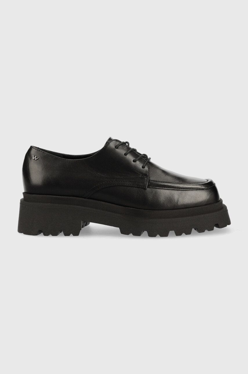 Wojas pantofi de piele femei, culoarea negru, cu platforma answear.ro