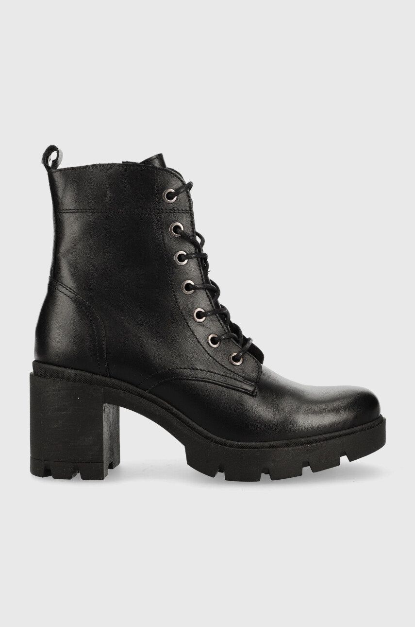 Kožené kotníkové boty Wojas dámské, černá barva, na podpatku, zateplené - černá -  Svršek: Přír