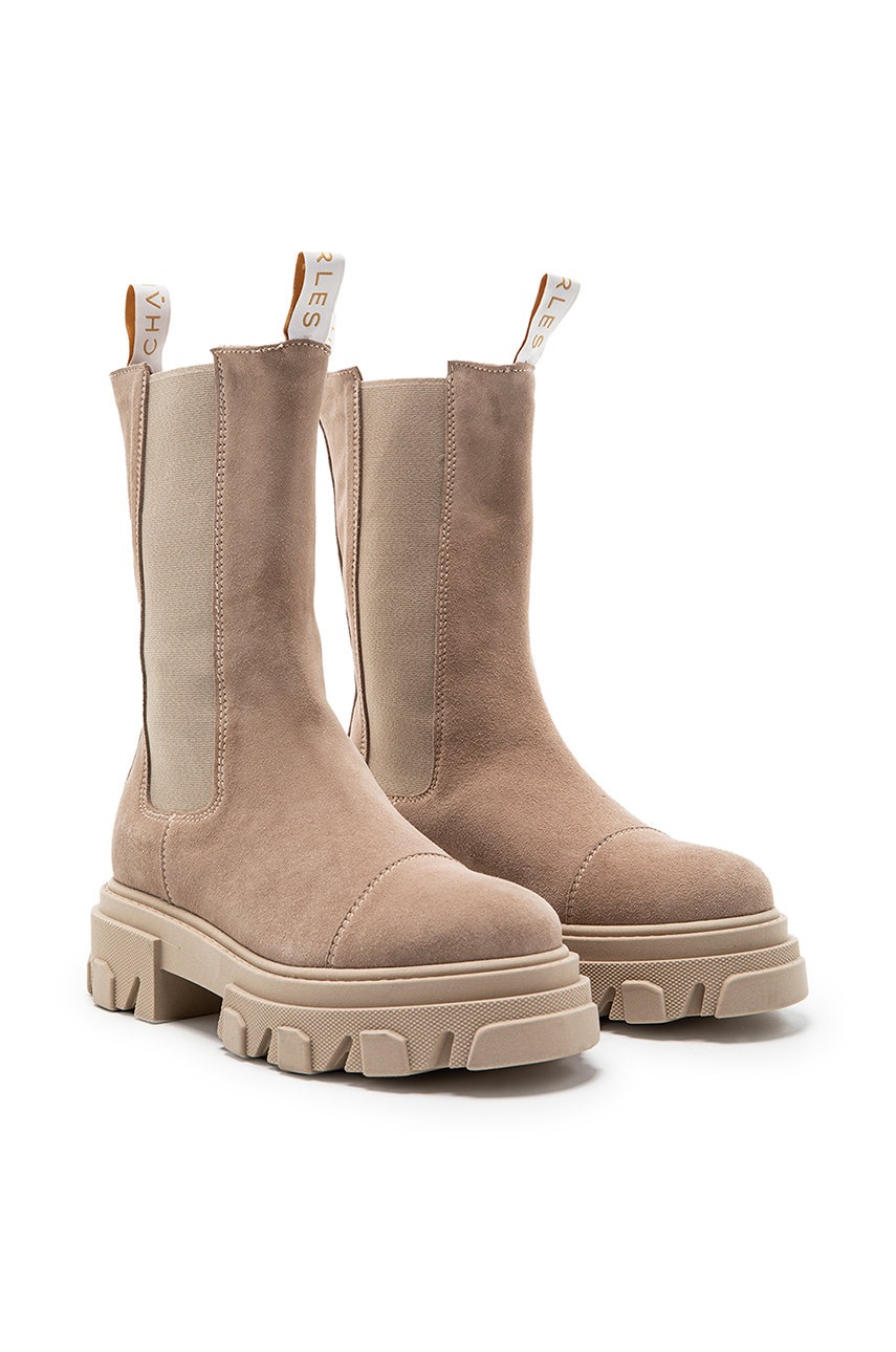 Σουέτ μπότες τσέλσι Charles Footwear γυναικείες, χρώμα: μπεζ, φωτογραφία