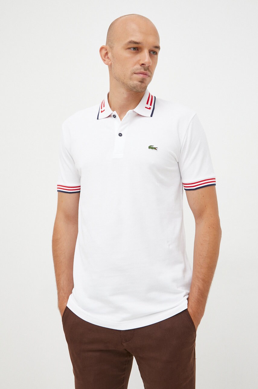 

Памучна тениска с яка Lacoste в бяло, Бял