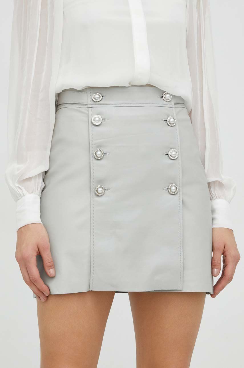 Custommade fusta de piele Sabila culoarea gri, mini, drept 2023 ❤️ Pret Super answear imagine noua 2022