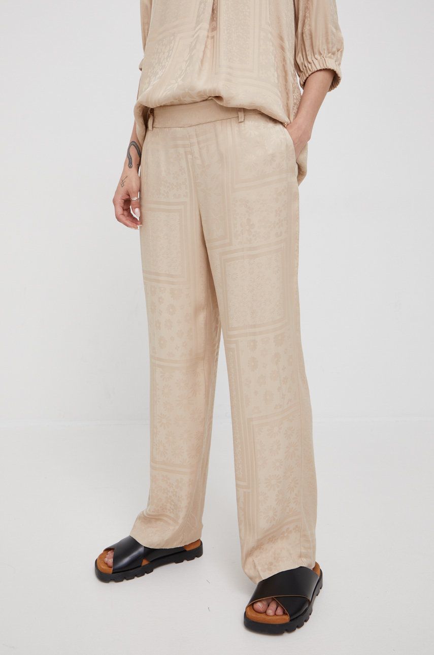 Mos Mosh pantaloni femei, culoarea bej, drept, high waist answear.ro imagine noua gjx.ro