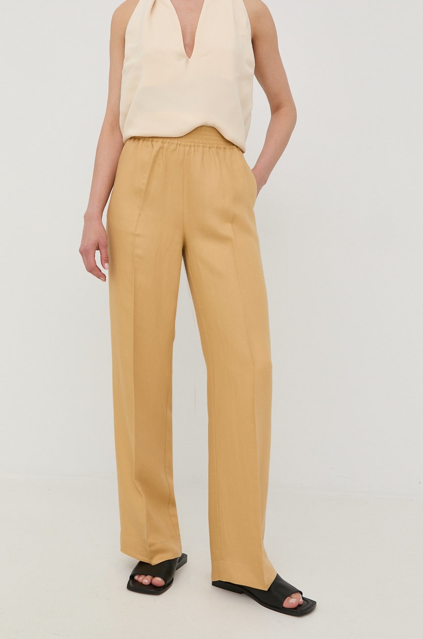 Herskind pantaloni din amestec de in femei, culoarea bej, lat, high waist