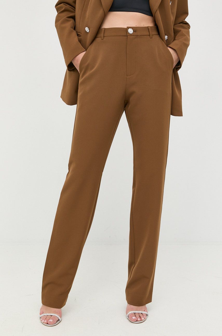 Custommade pantaloni femei, culoarea maro, drept, high waist answear.ro