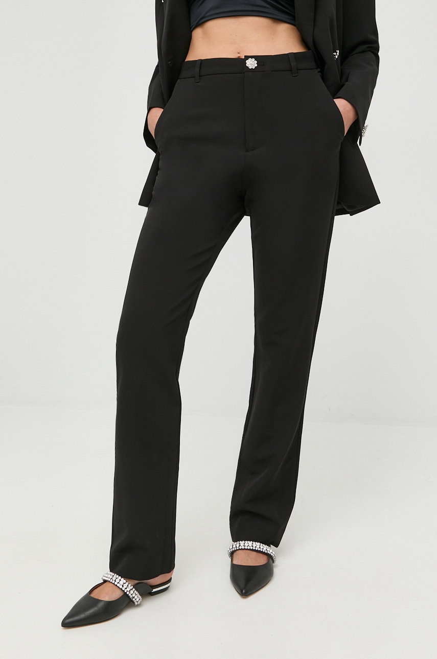 Custommade pantaloni femei, culoarea negru, drept, high waist