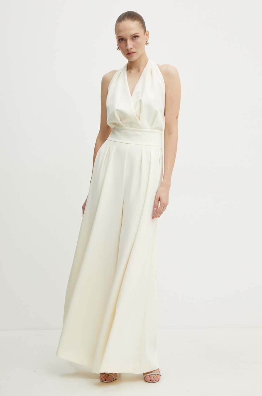 Custommade pantaloni Pianora femei, culoarea bej, fason tigareta, high waist