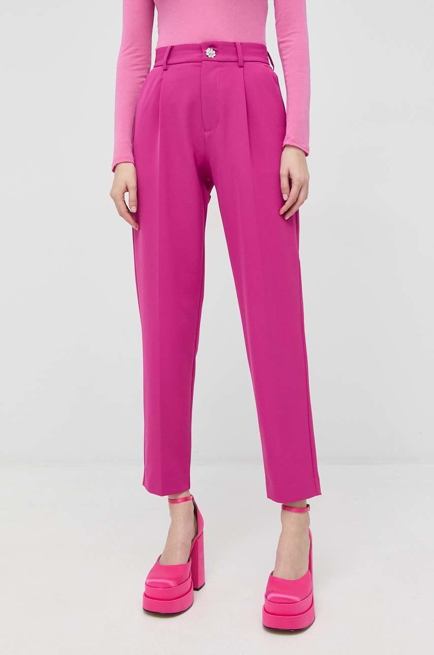 Custommade spodnie Pianora damskie kolor różowy fason cygaretki high waist