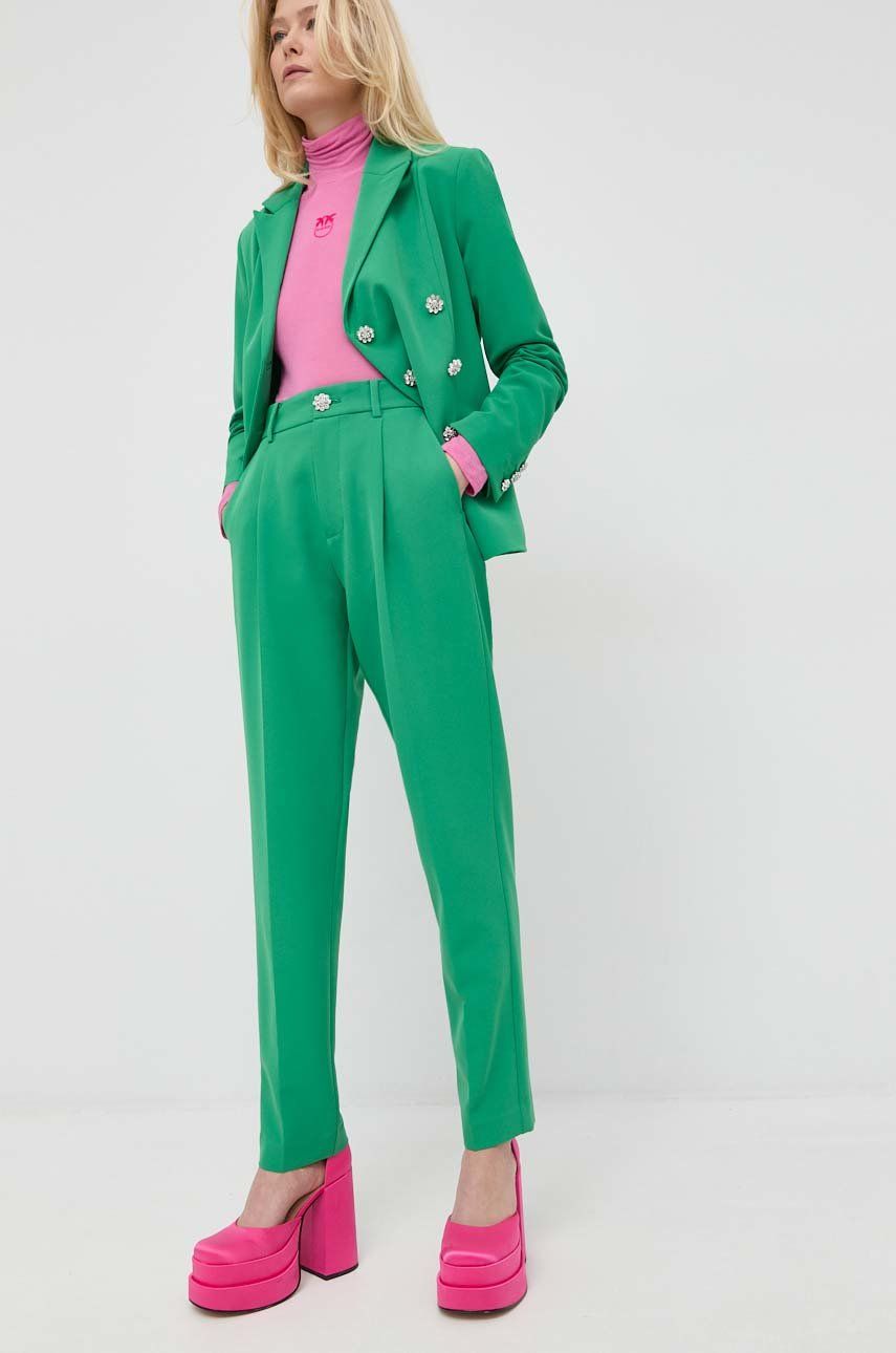Custommade pantaloni Pianora femei, culoarea verde, fason tigareta, high waist answear.ro
