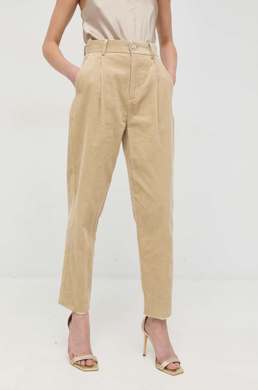 Custommade pantaloni de catifea cord Priva femei, culoarea bej, drept, high waist answear.ro