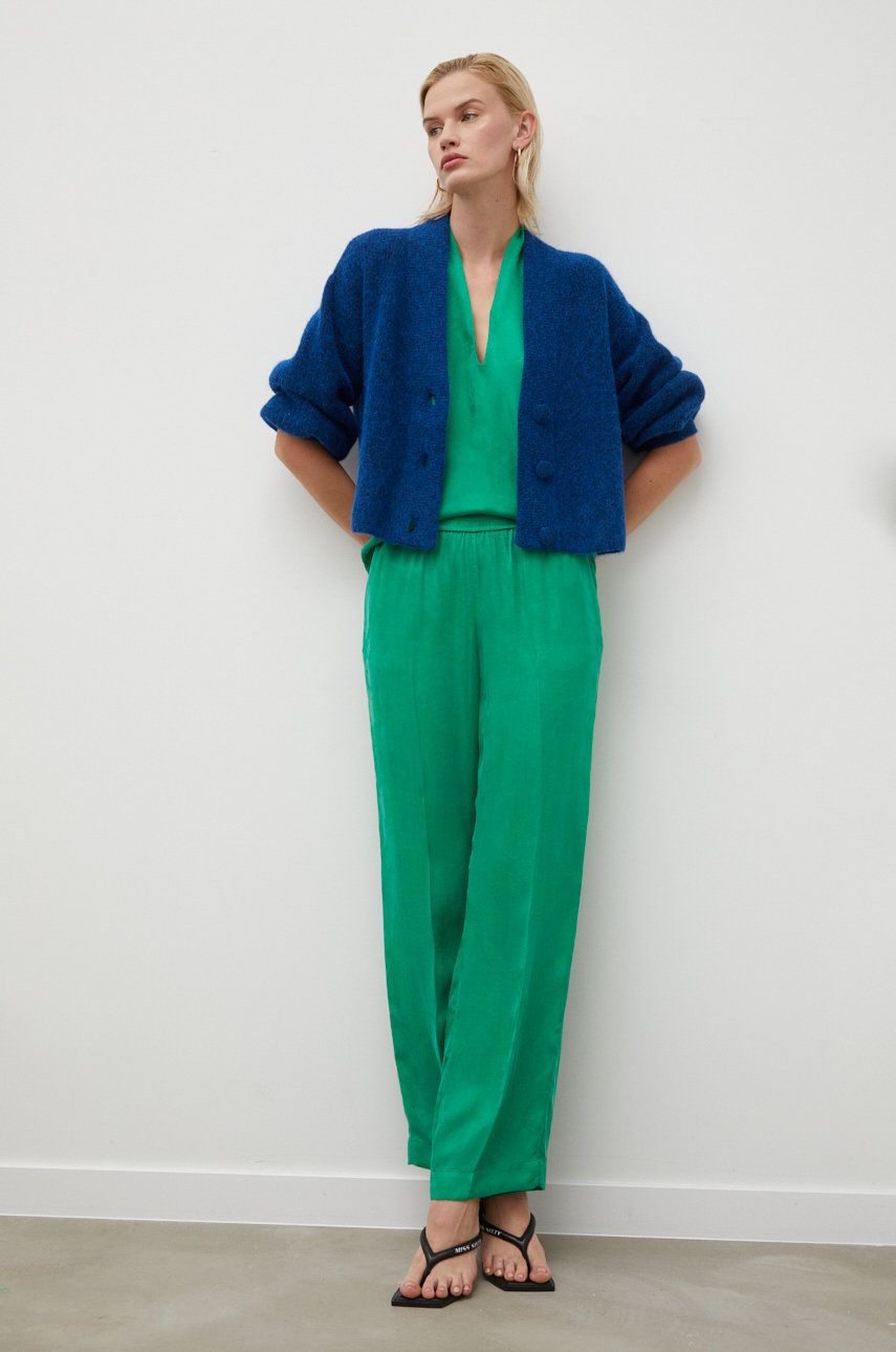 Herskind Pantaloni Femei, Culoarea Verde, Lat, High Waist