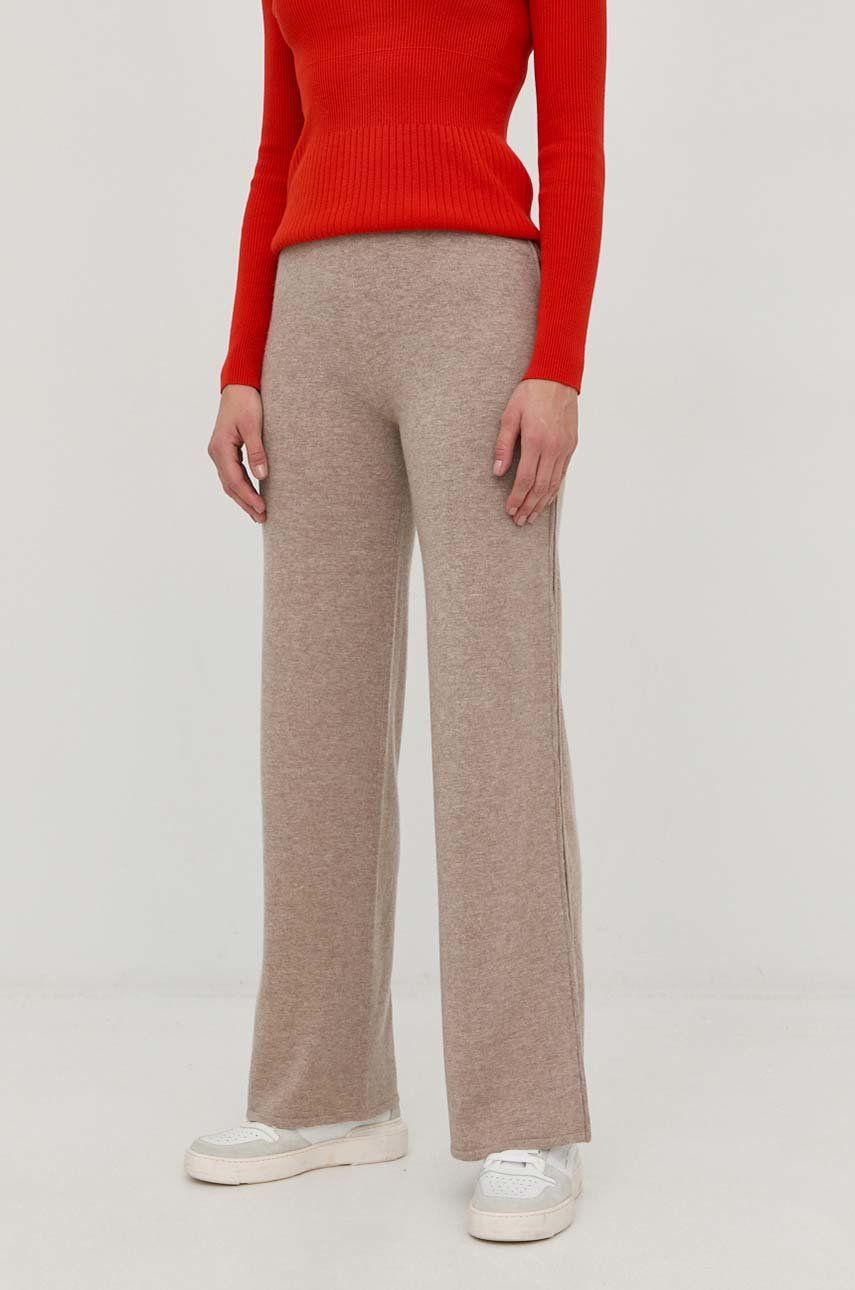 Beatrice B pantaloni de lana femei, culoarea bej, drept, high waist answear.ro