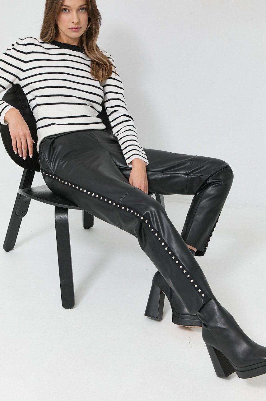 E-shop Kalhoty Nissa dámské, černá barva, jednoduché, high waist