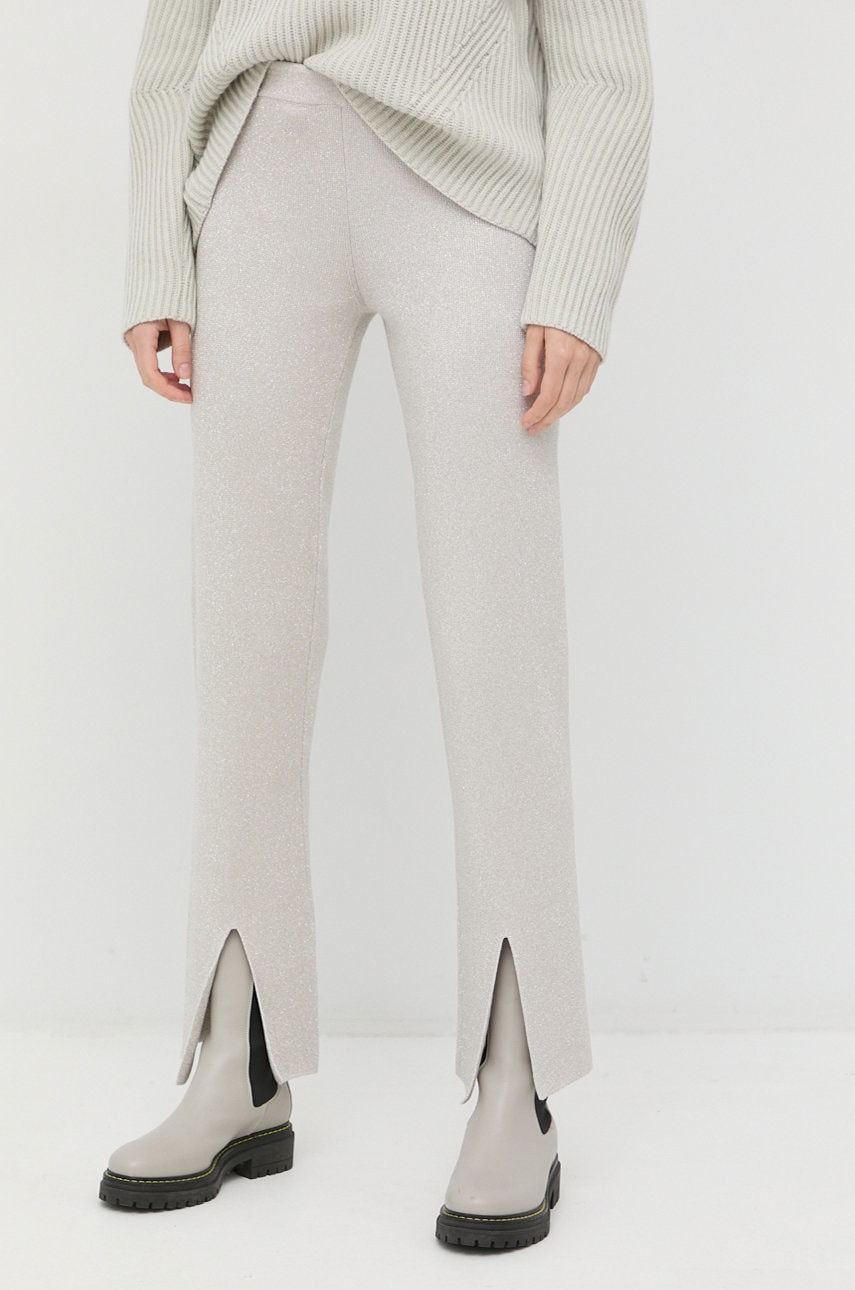 Liviana Conti pantaloni femei, culoarea gri, drept, high waist