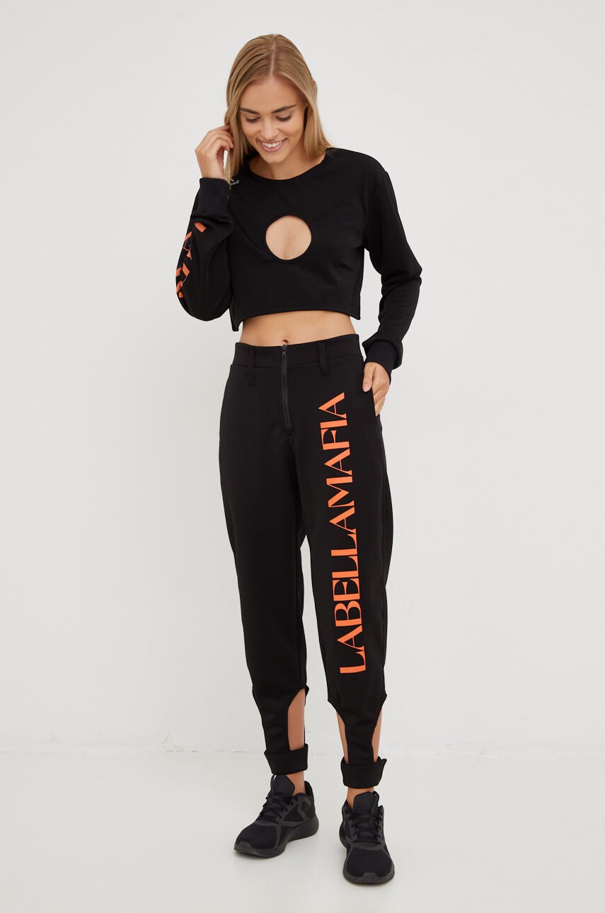 Labellamafia pantaloni femei, culoarea negru, drept, high waist
