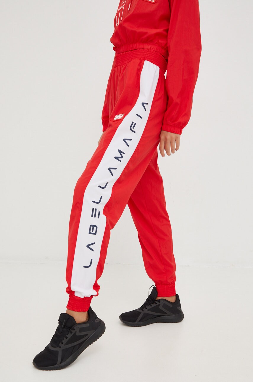 Labellamafia pantaloni de trening femei, culoarea rosu, modelator