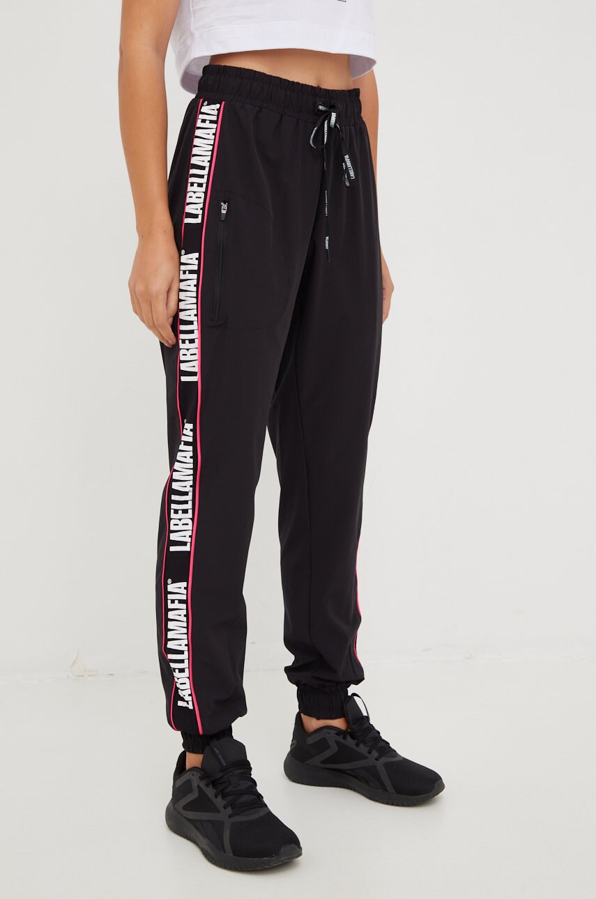 Labellamafia pantaloni de trening highlight 2 femei, culoarea negru, cu imprimeu