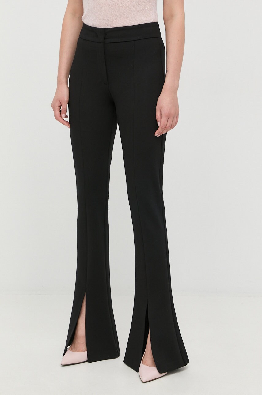 Silvian heach pantaloni femei, culoarea negru, evazati, medium waist