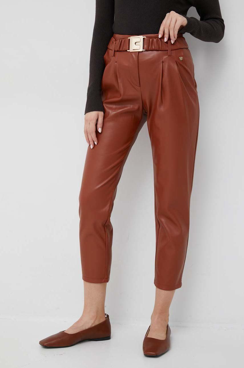 XT Studio pantaloni femei, culoarea maro, fason tigareta, high waist answear.ro imagine noua