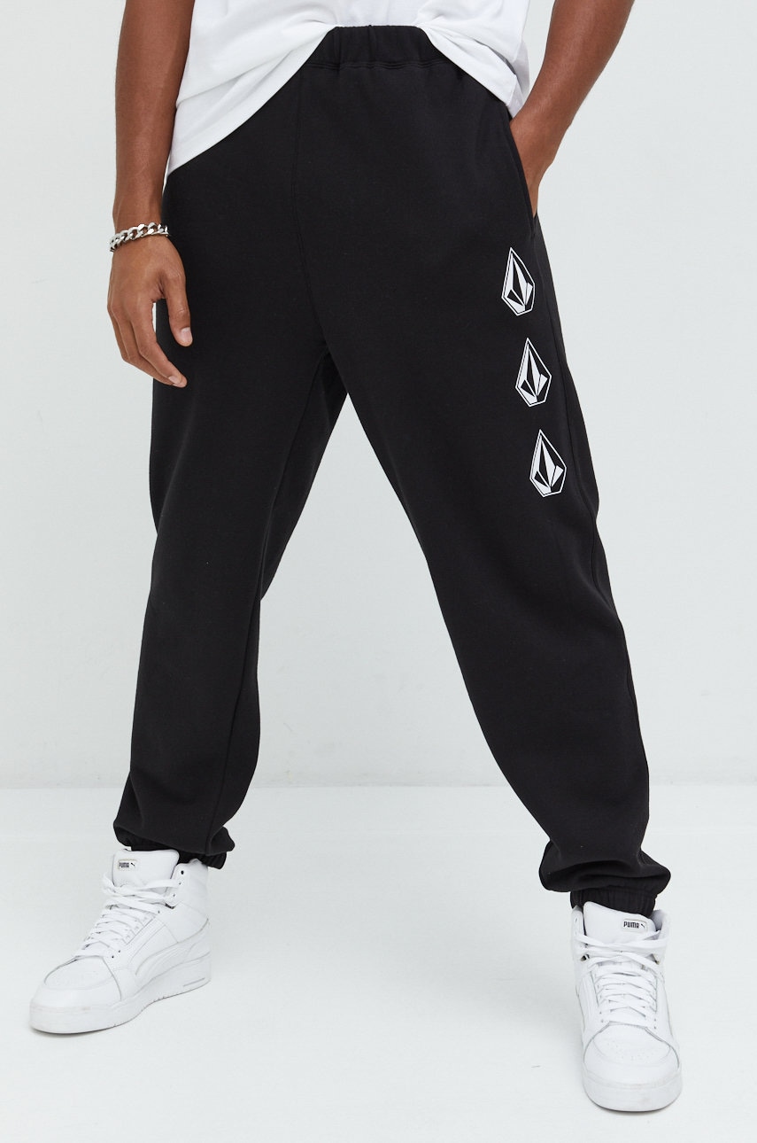 Volcom pantaloni de trening barbati, culoarea negru, cu imprimeu