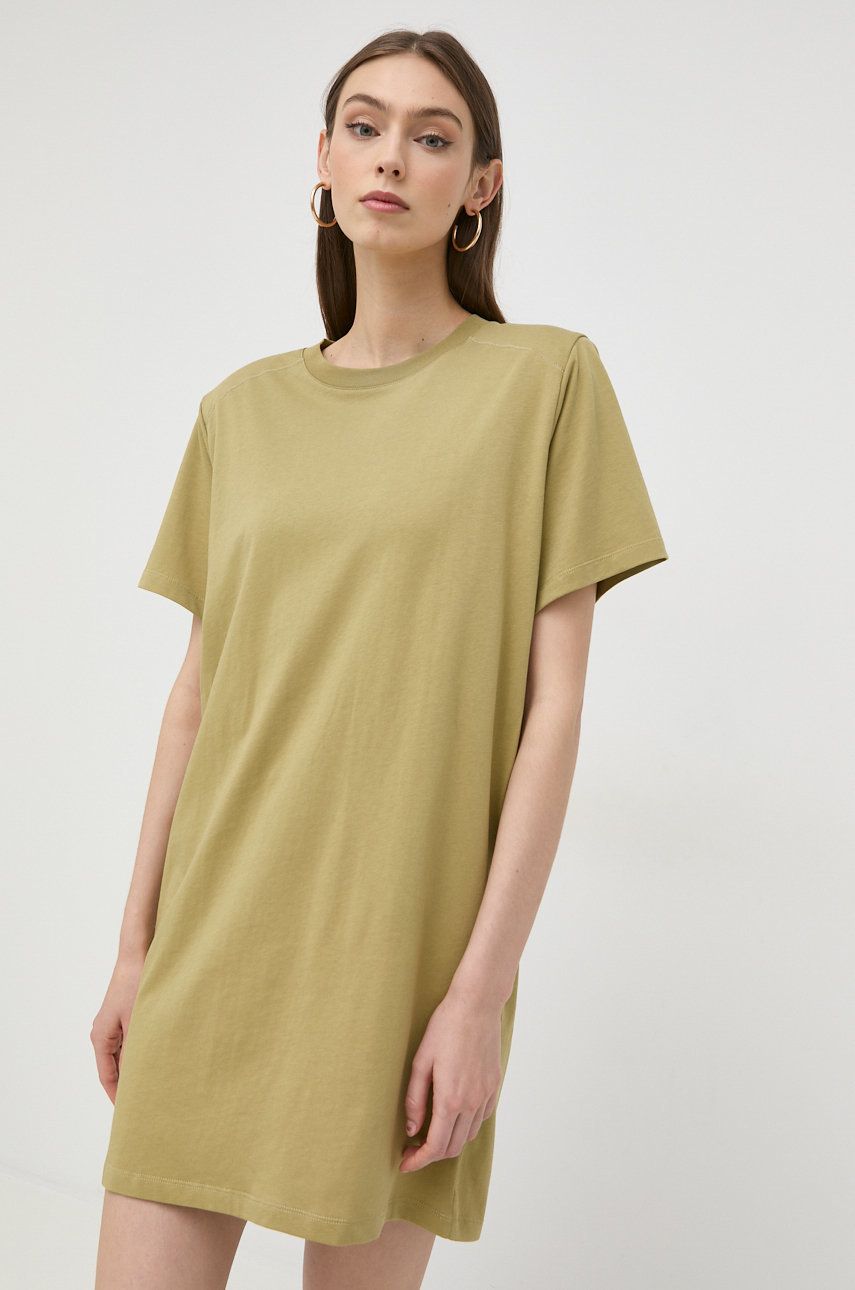 Bavlnené šaty Notes du Nord zelená farba, mini, rovný strih
