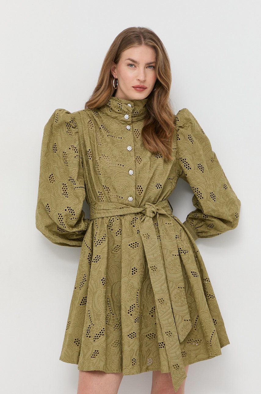 Custommade rochie din bumbac linnea culoarea verde, mini, evazati