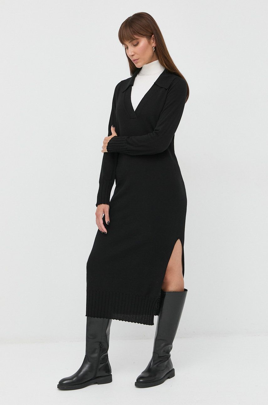 Liviana Conti rochie din lana culoarea negru, midi, drept
