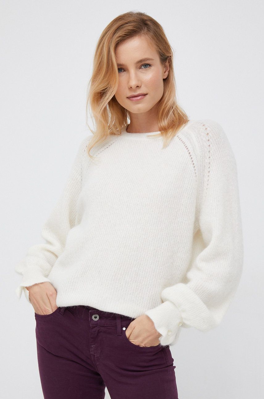 Mos Mosh sweter wełniany damski kolor beżowy lekki
