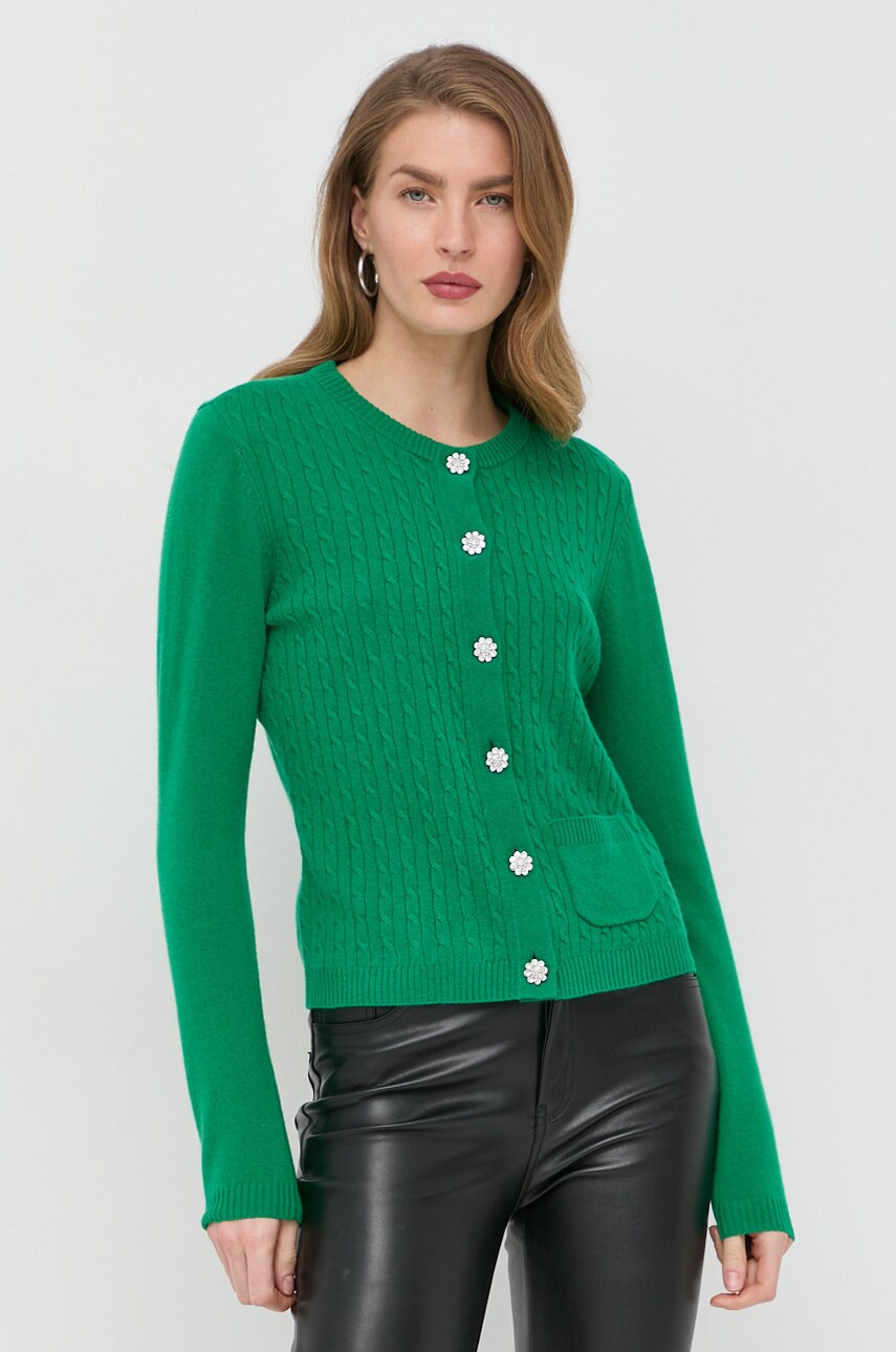 Custommade cardigan din casmir appelina cable femei, culoarea verde, light