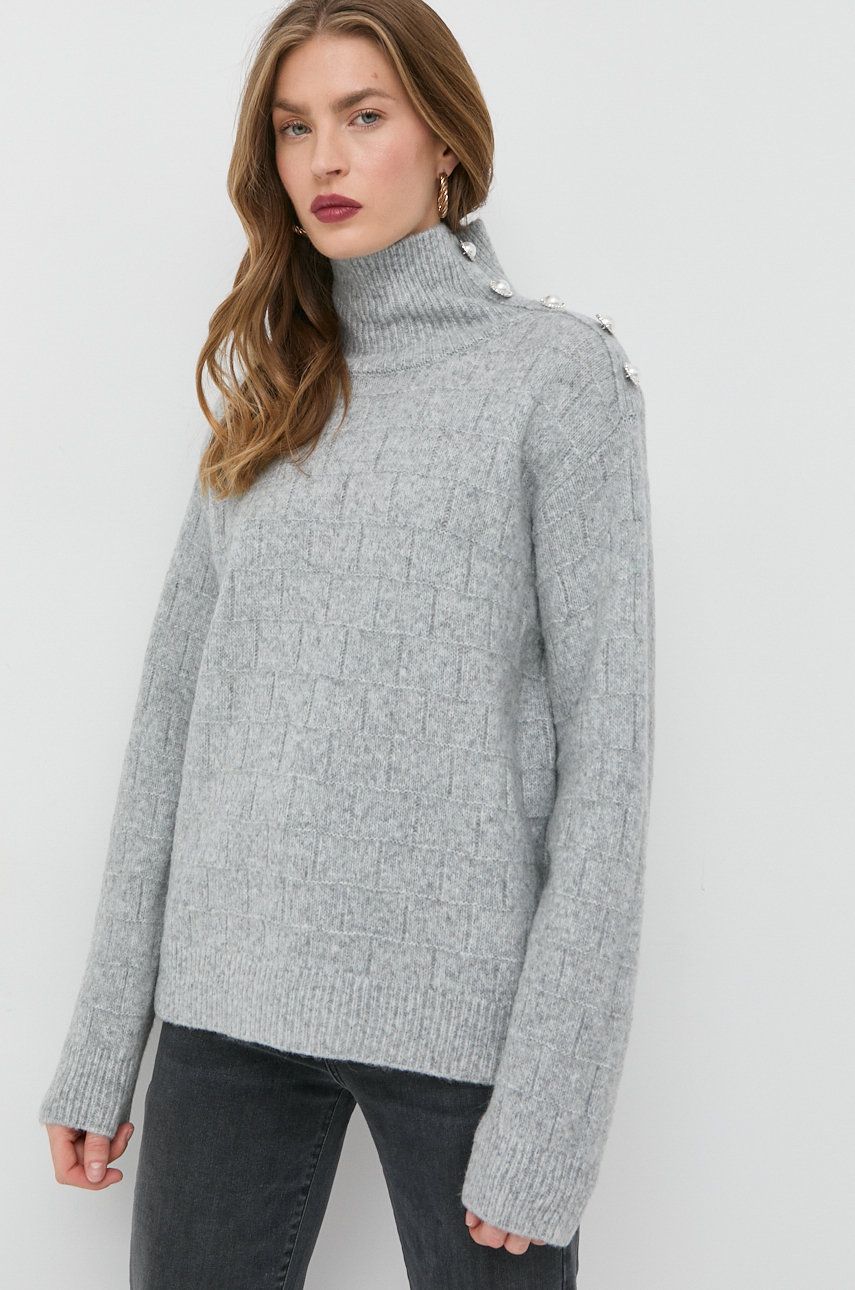 Custommade sweter wełniany Tonna damski kolor szary ciepły z golfem