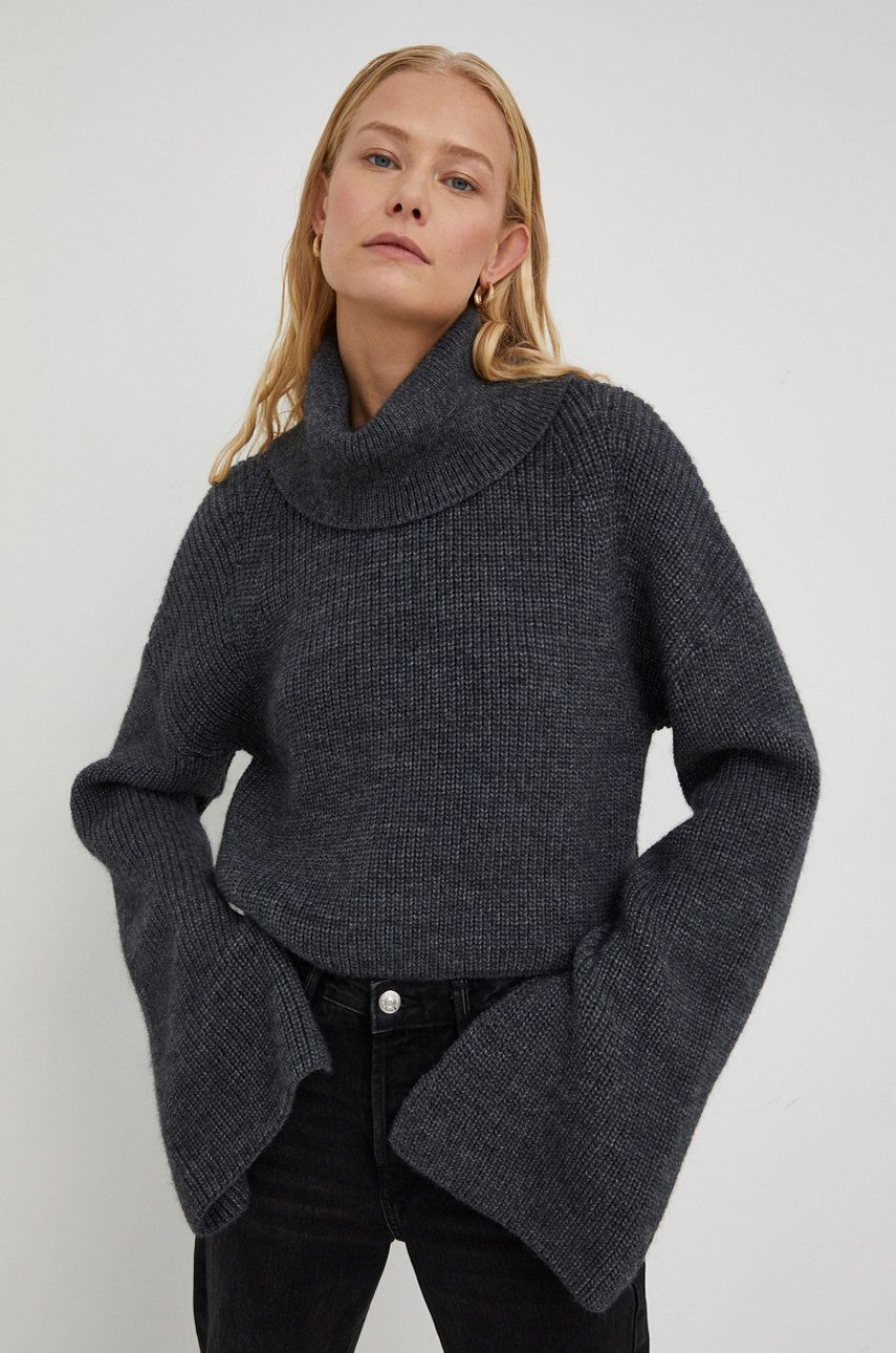 Birgitte Herskind sweter wełniany damski kolor szary ciepły z golfem