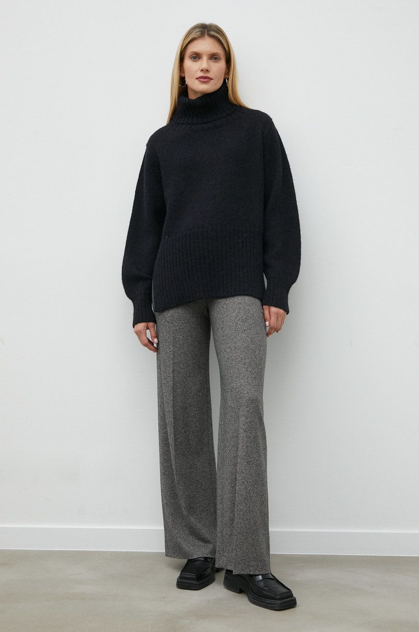 Herskind pulover de lana Jojo femei, culoarea negru, cu guler