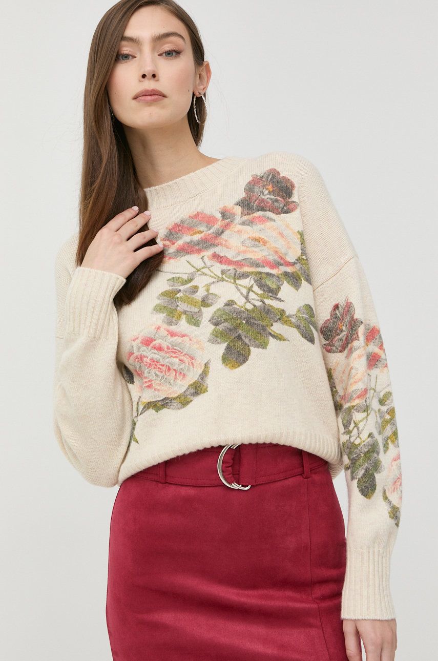 Silvian Heach sweter wełniany damski kolor beżowy lekki