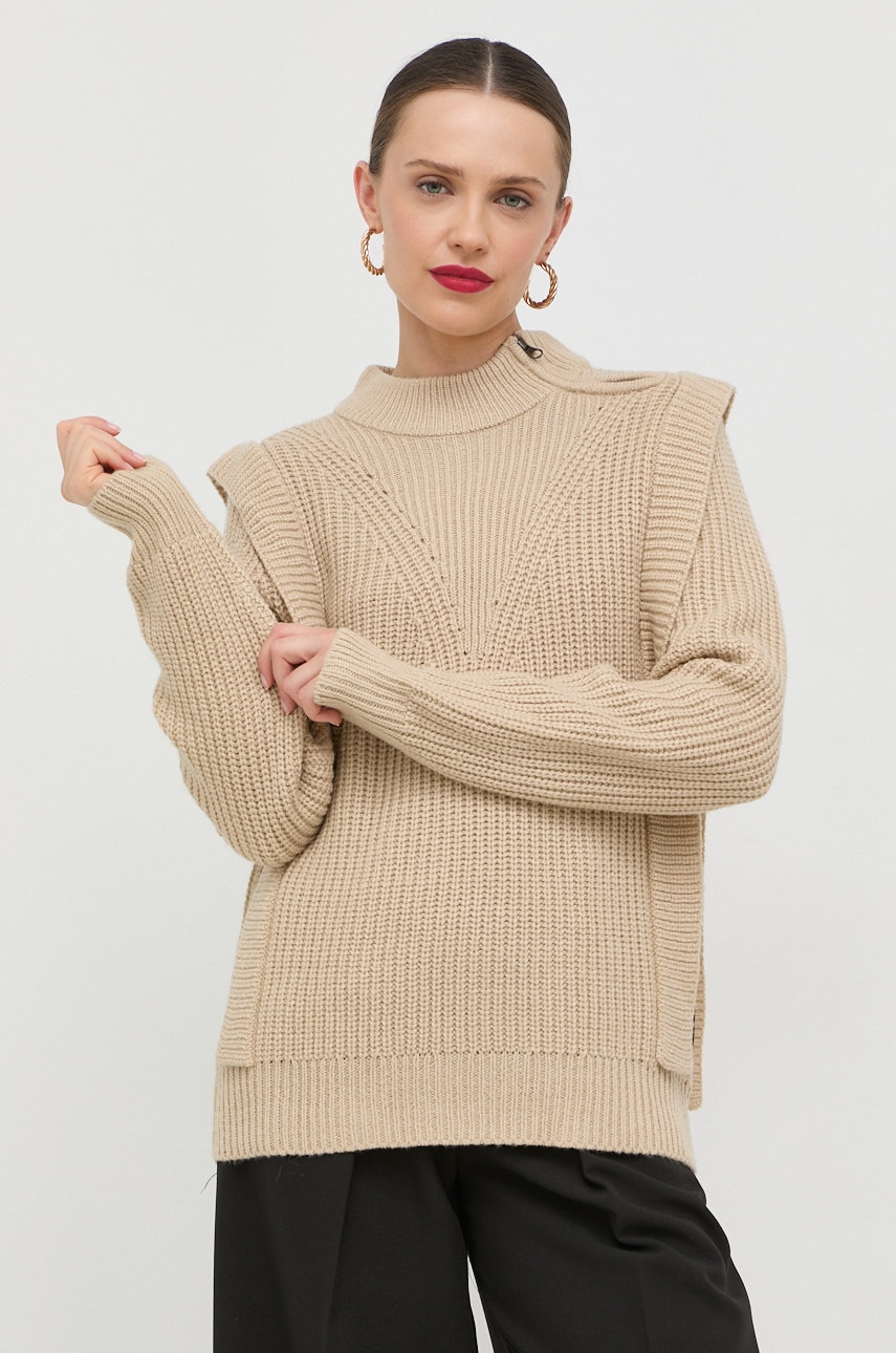 Silvian heach pulover femei, culoarea bej, călduros, cu turtleneck