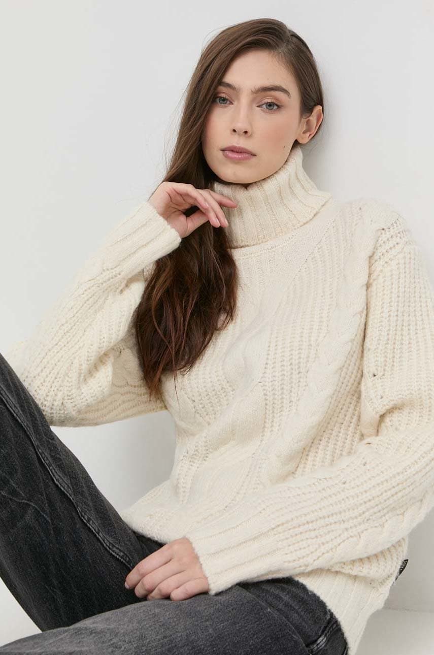 Silvian heach pulover din amestec de lana femei, culoarea bej, călduros, cu guler