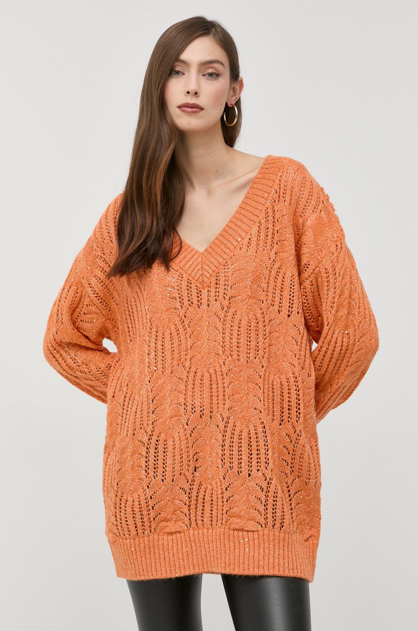 Silvian Heach sweter z domieszką wełny damski kolor pomarańczowy