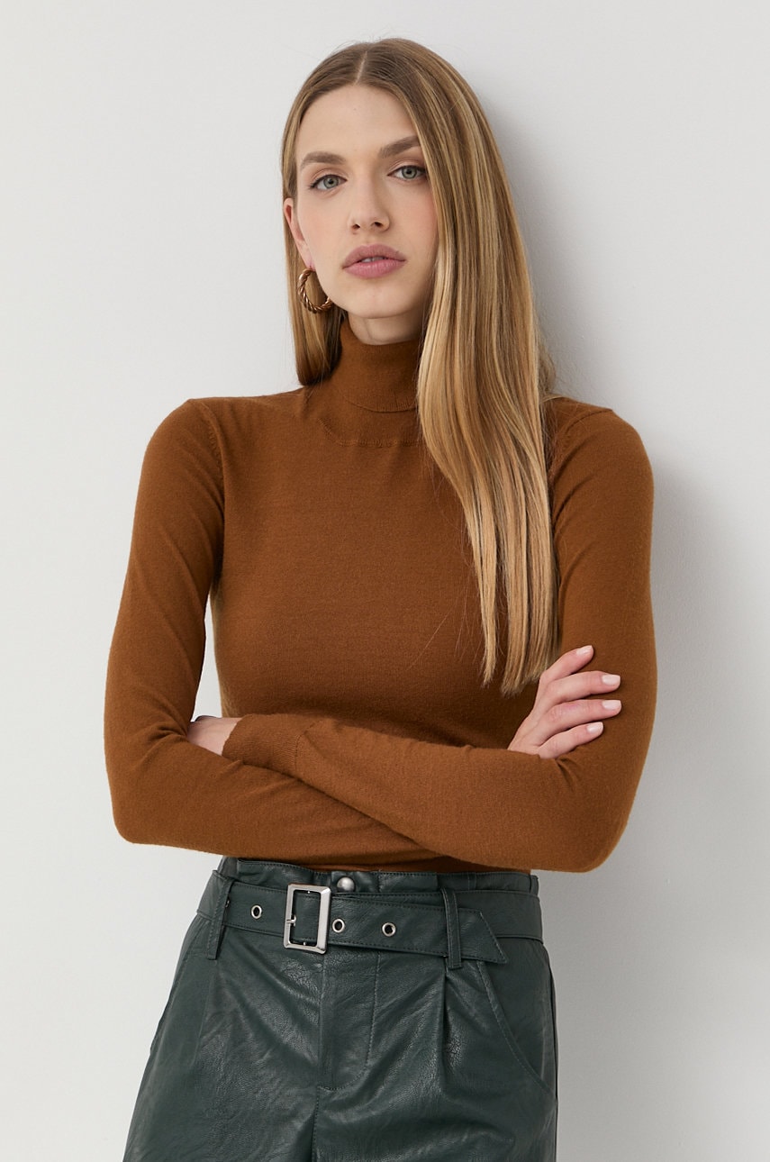Silvian heach pulover femei, culoarea maro, light, cu guler