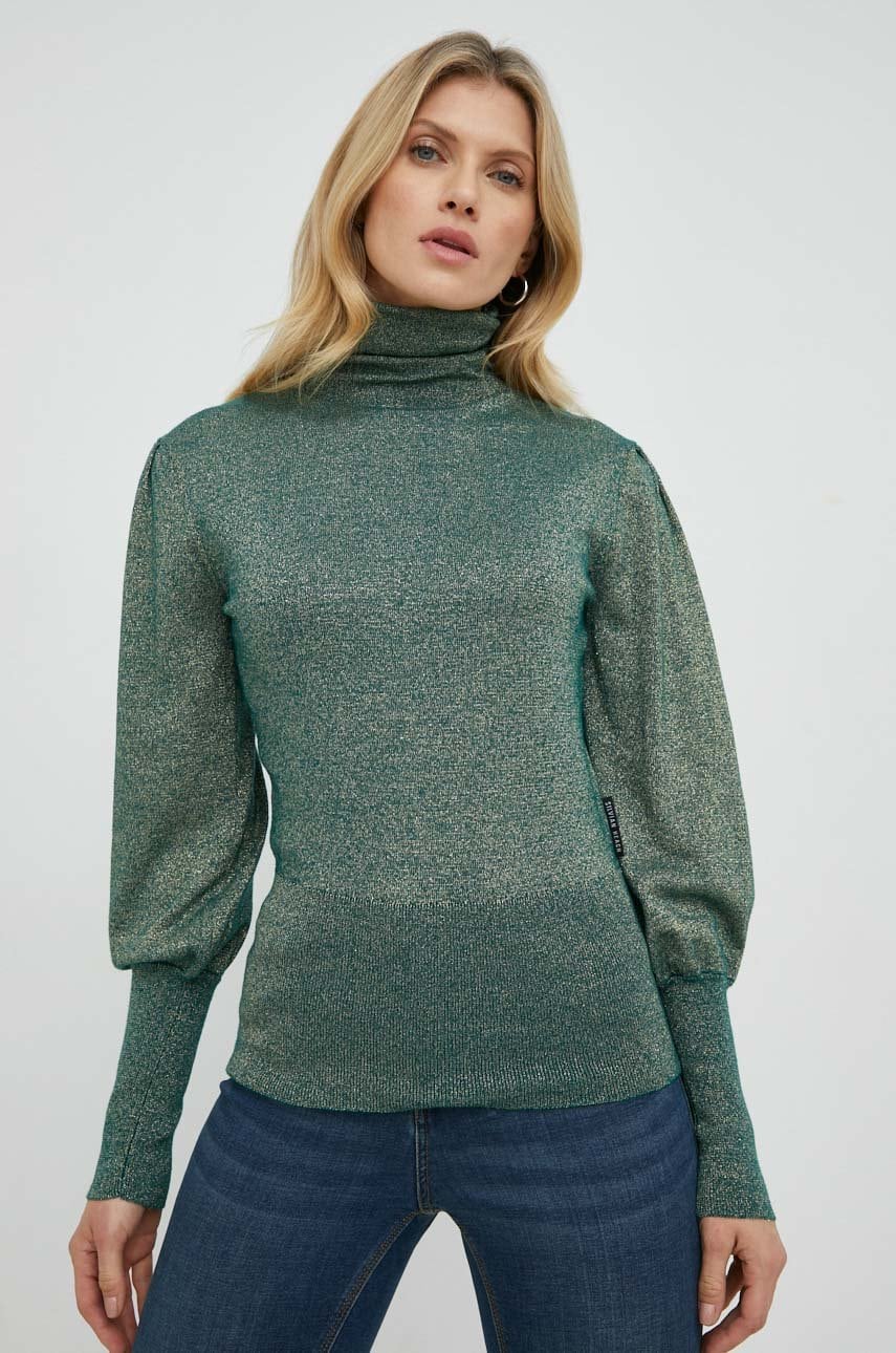 Silvian heach pulover femei, culoarea verde, light, cu guler