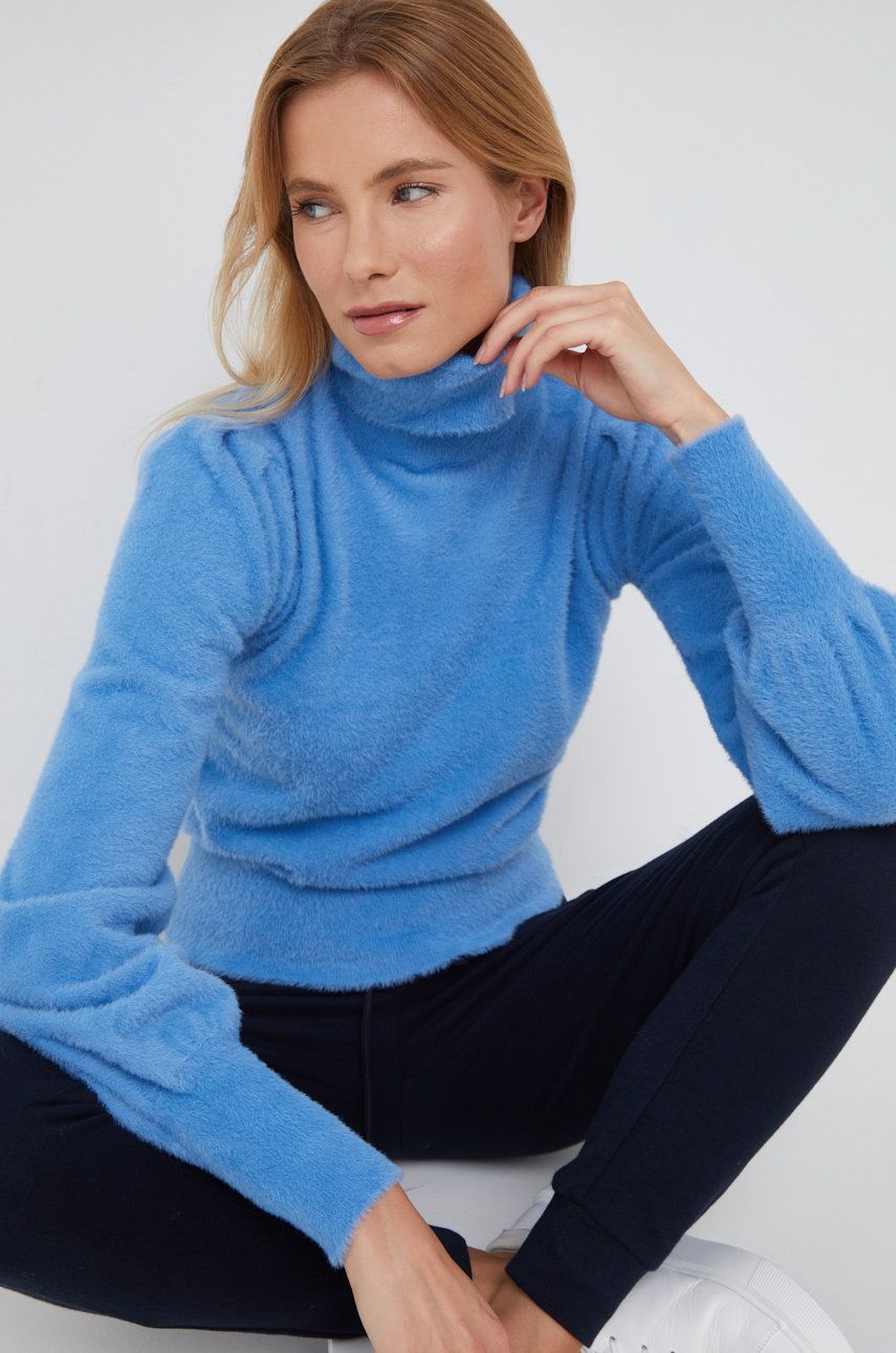 XT Studio sweter damski kolor niebieski z golfem