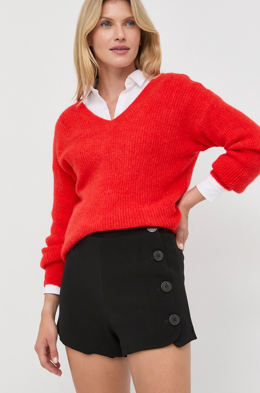 Silvian Heach pantaloni scurti femei, culoarea negru, neted, high waist answear.ro