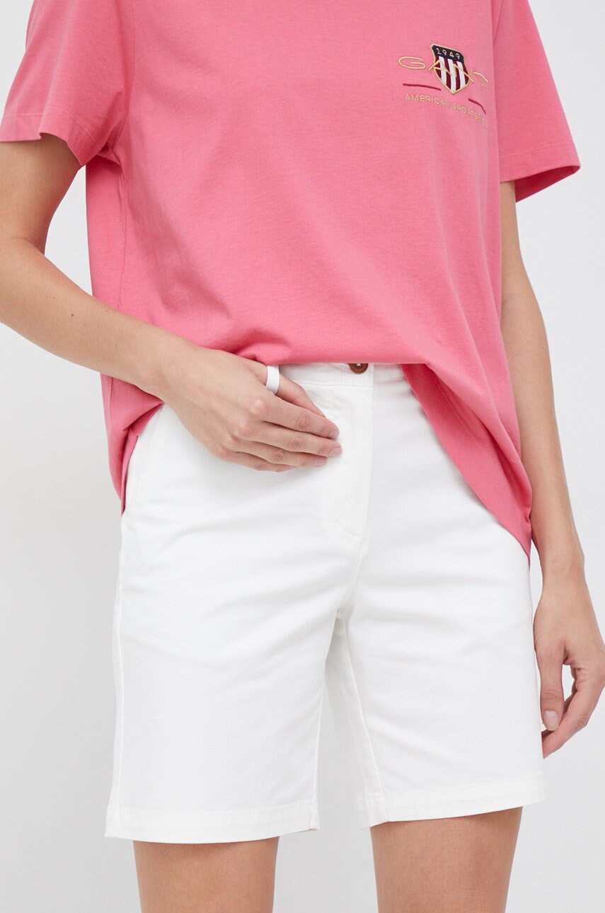 Gant pantaloni scurti femei, culoarea alb, neted, medium waist