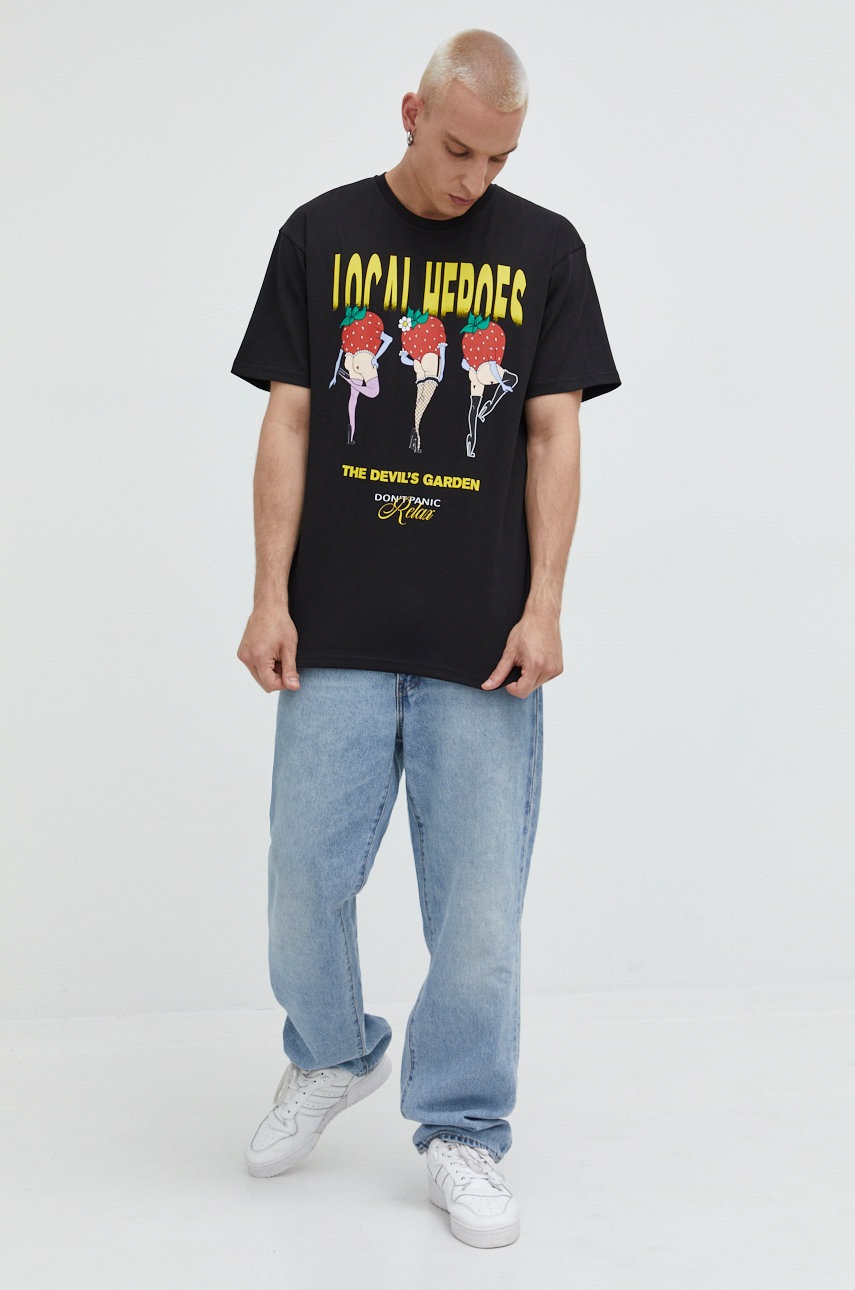 Local Heroes tricou din bumbac culoarea negru, cu imprimeu