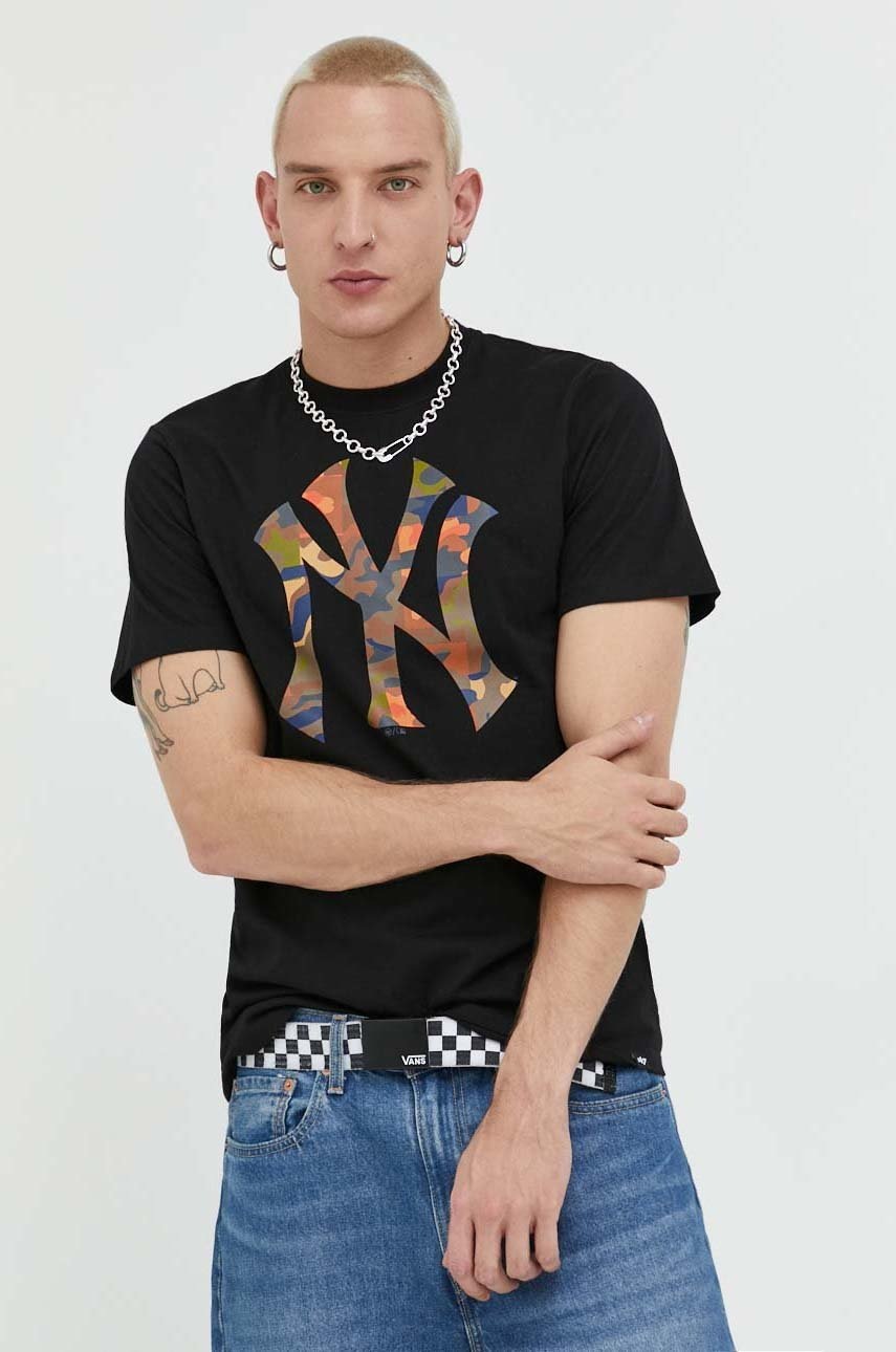 

Памучна тениска 47brand Mlb New York Yankees в черно с принт, Черен