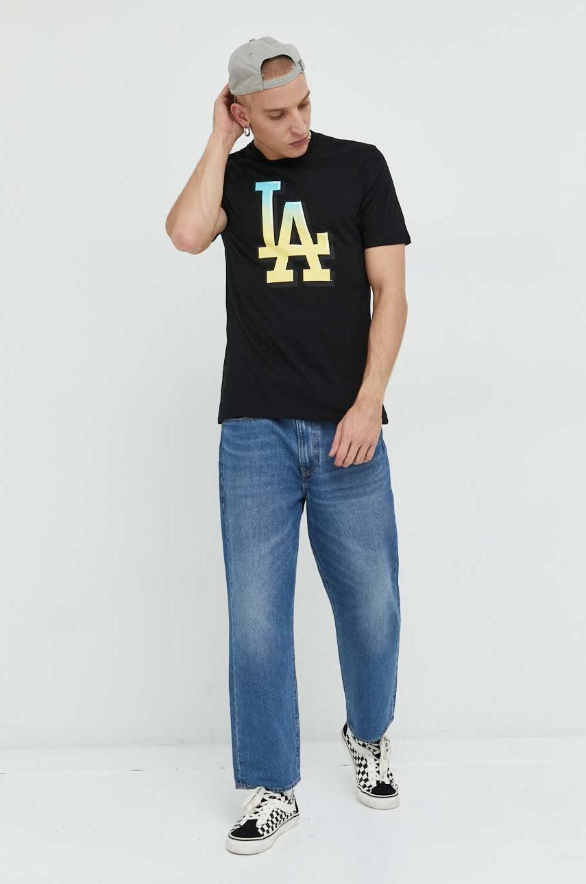 

Бавовняна футболка 47brand Mlb Los Angeles Dodgers колір чорний з принтом