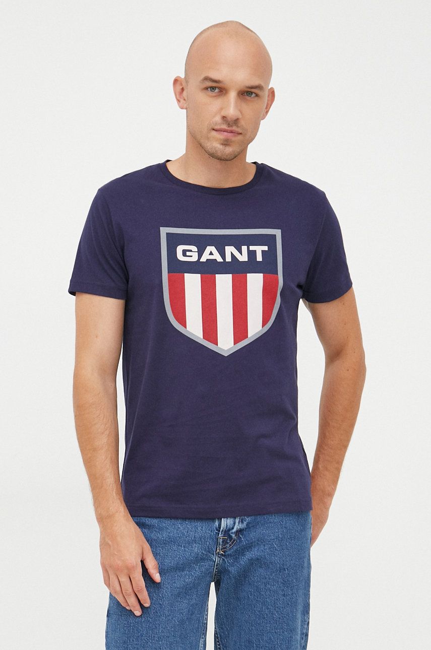 Gant tricou din bumbac culoarea albastru marin, cu imprimeu albastru imagine noua
