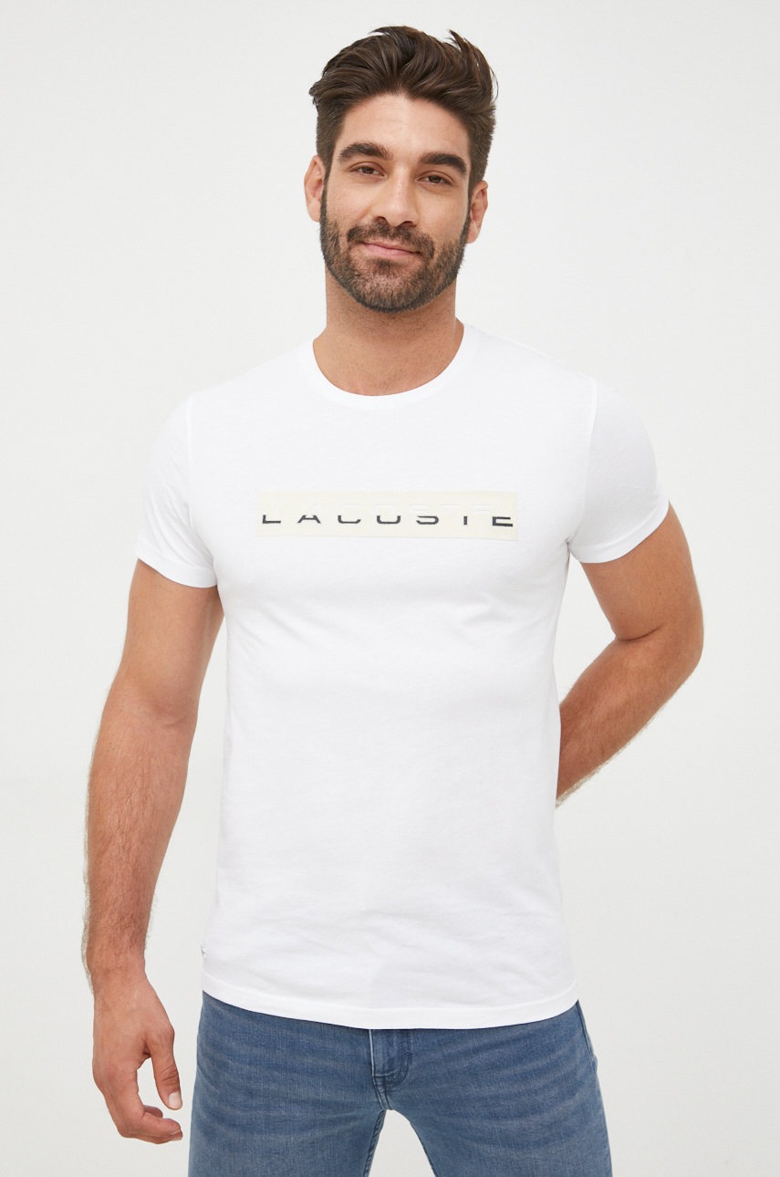 

Памучна тениска Lacoste в бяло с апликация, Бял