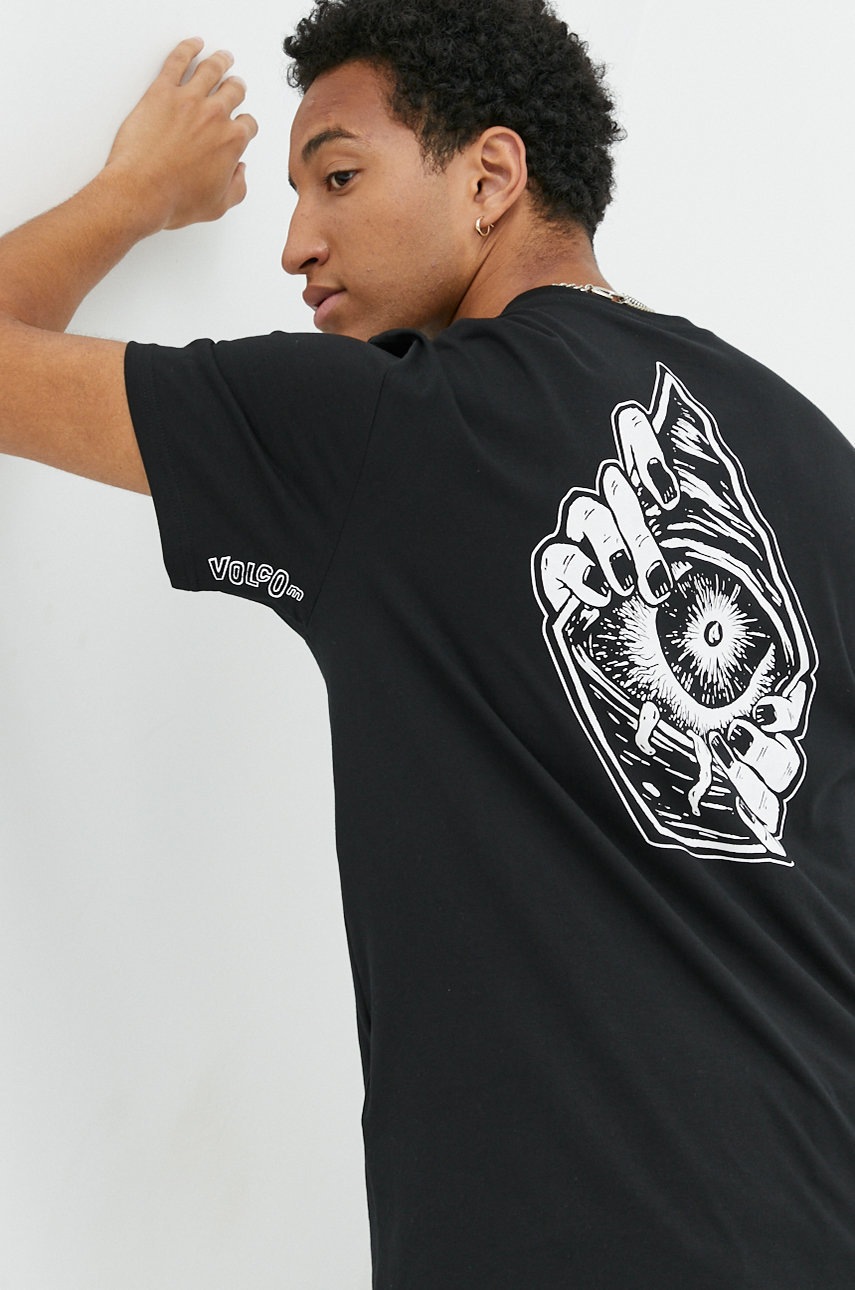 

Памучна тениска Volcom в черно с апликация, Черен
