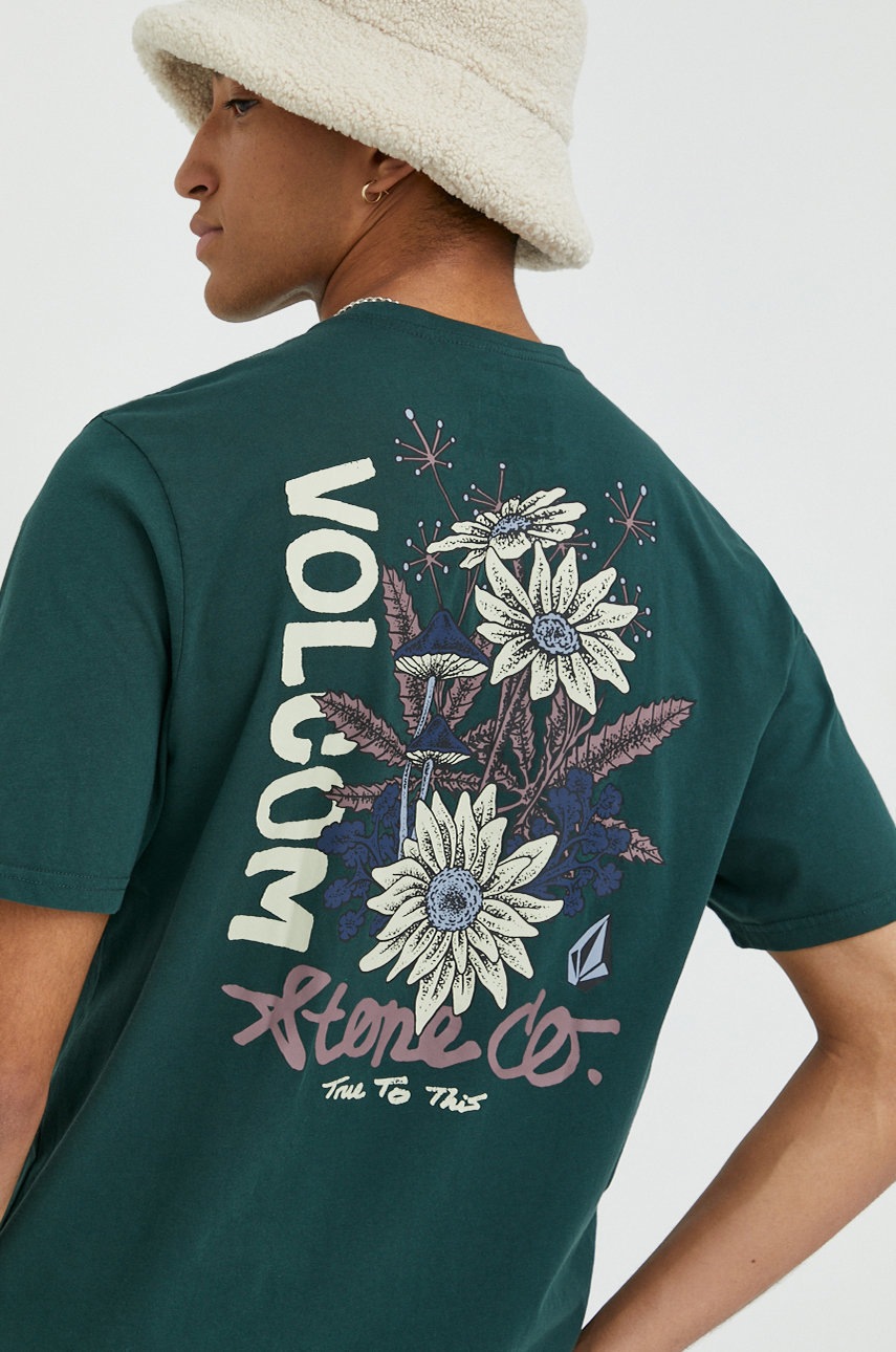 

Памучна тениска Volcom в зелено с принт, Зелен