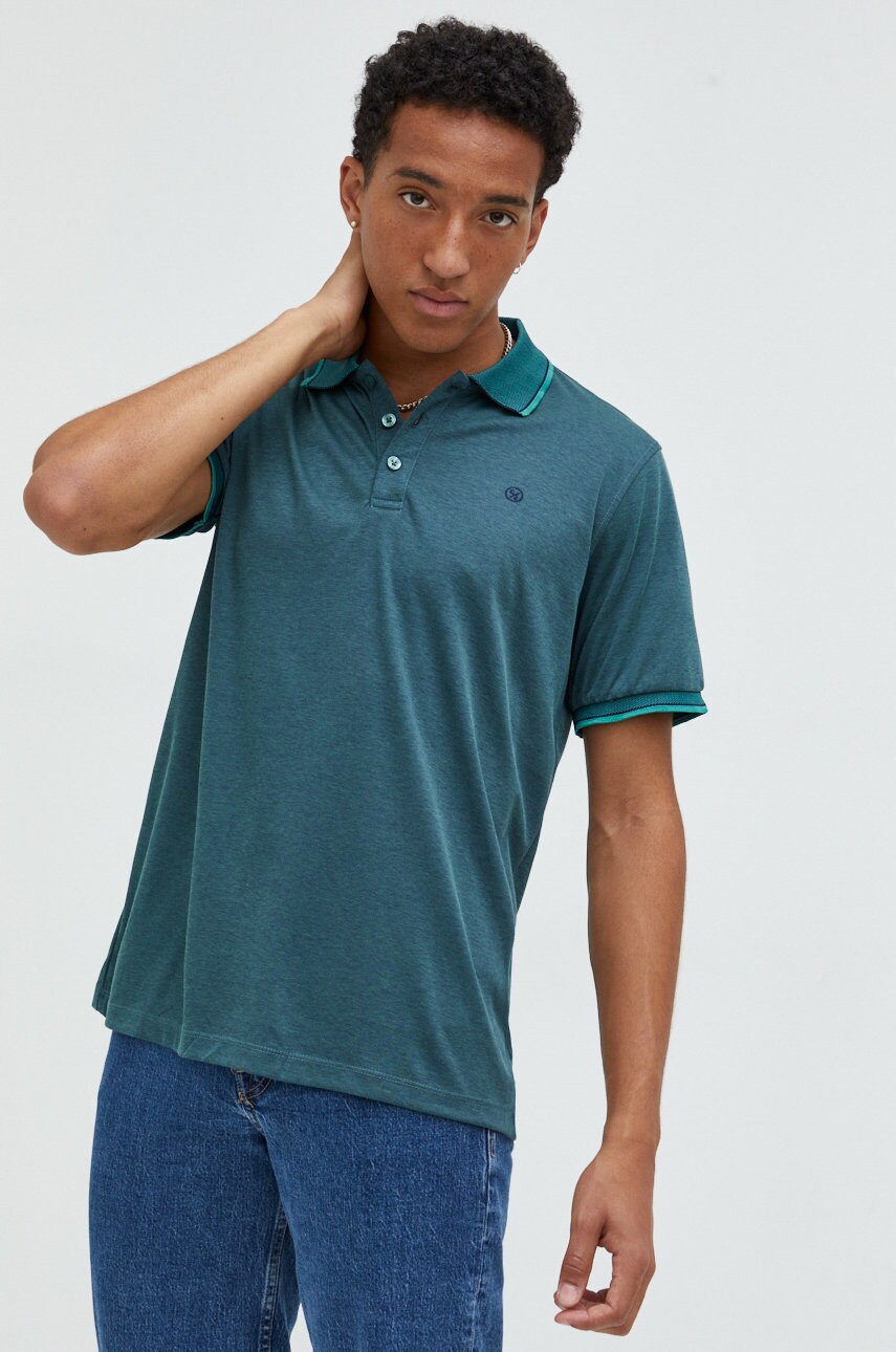 Cross jeans polo de bumbac culoarea verde, neted