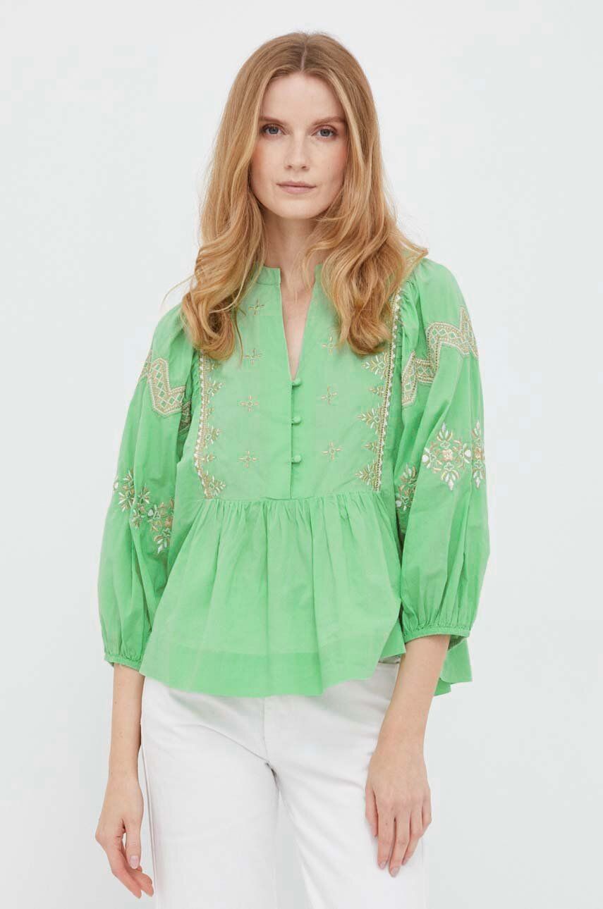 Bavlněná halenka Rich & Royal dámská, zelená barva, s aplikací - zelená -  100 % Organická bavl