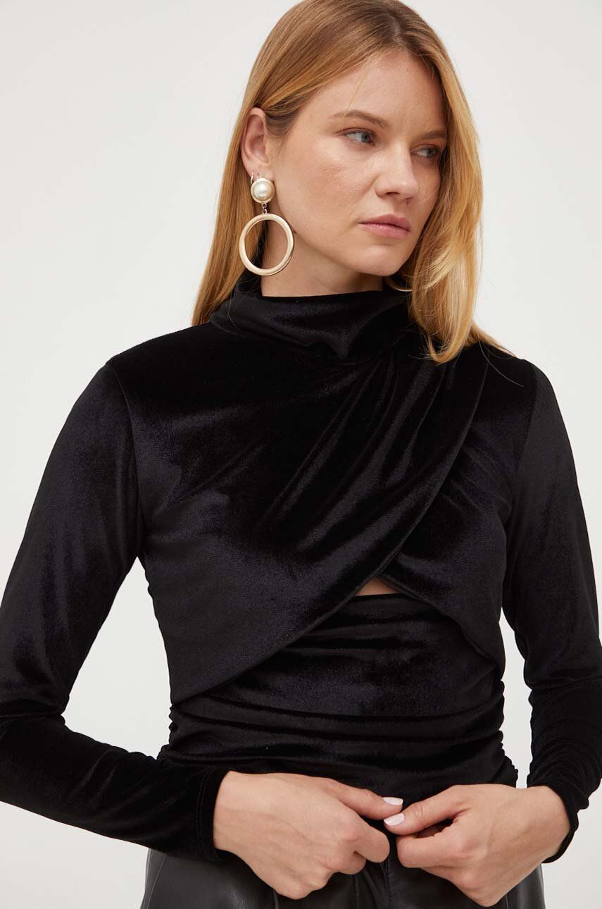Silvian Heach bluza femei, culoarea negru, cu guler